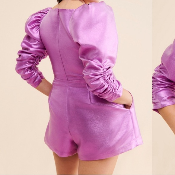 Anthropologie Hutch Purple Satin Puff Sleeve Romper 22W - Picture 2 of 3